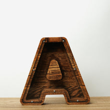 Load image into Gallery viewer, Wooden Piggy Bank Letter  (Small, Brown, A-Z, Engraving)