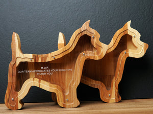Wooden Piggy Bank Dog (M, Engraving)
