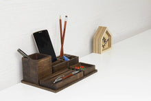 Load image into Gallery viewer, Brown Ashwood Desk Organizer