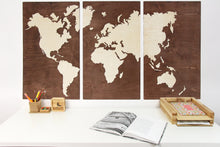Load image into Gallery viewer, Wooden World Map - Wood Wall World Map 3 Parts