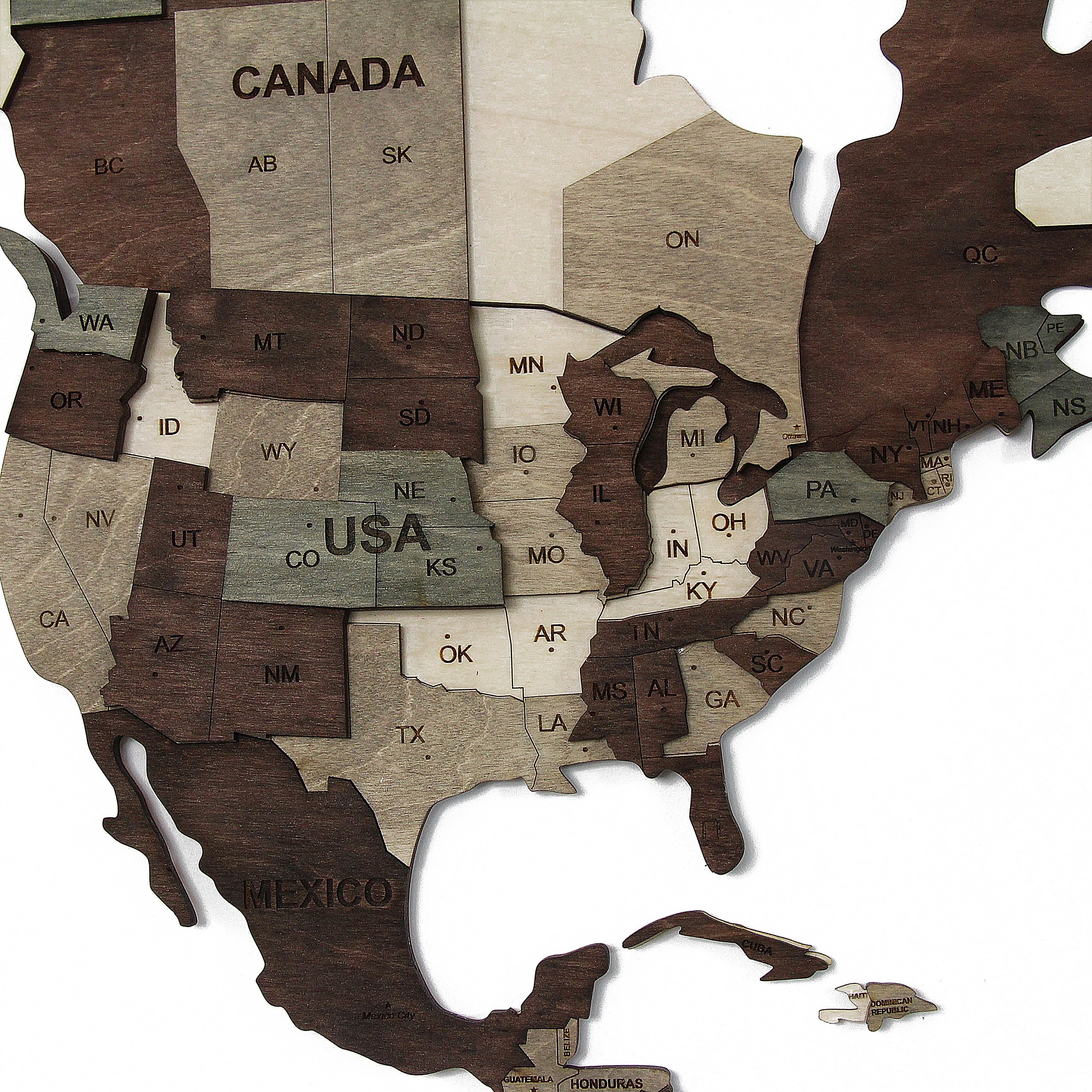 3d wooden wall map