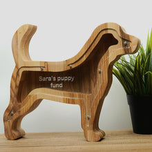 Load image into Gallery viewer, Wooden Piggy Bank Dog (M, Engraving)