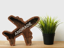 Load image into Gallery viewer, Wooden Piggy Bank Plane (Brown, Engraving)