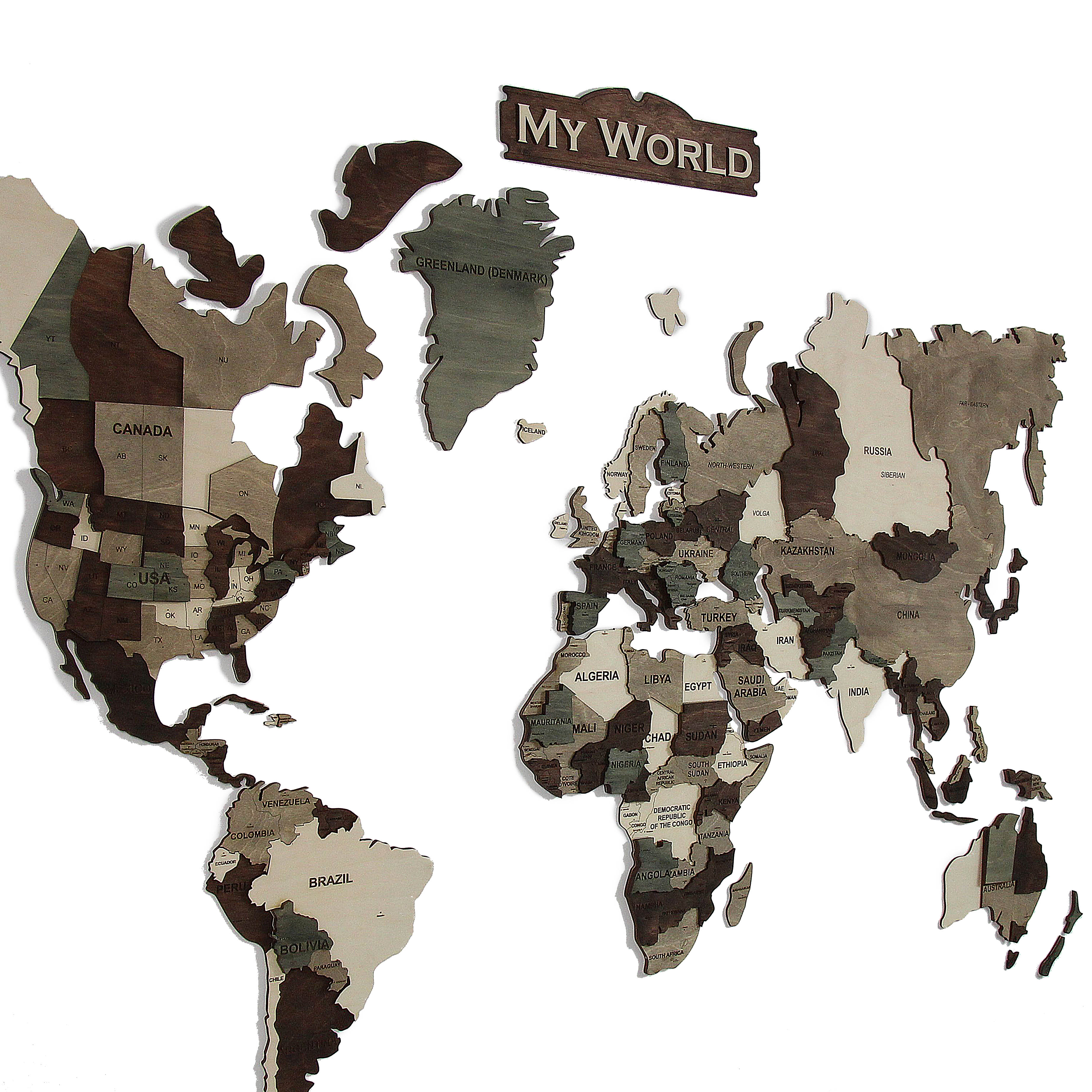 layered wooden wall map