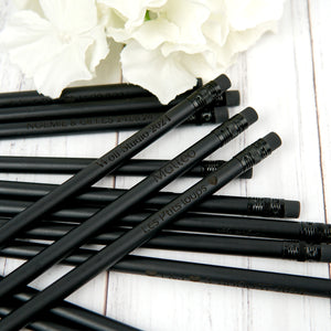 Personalized Black Wooden HB Pencils - Custom Engraved Gift