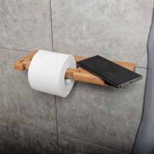 Load image into Gallery viewer, Wall-Mounted Wooden Toilet Paper Holder with Shelf and Phone Slot, Bathroom Accessory