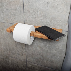 Wall-Mounted Wooden Toilet Paper Holder with Shelf and Phone Slot, Bathroom Accessory