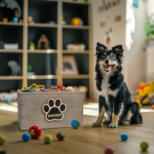 Personalized wooden dog toy box