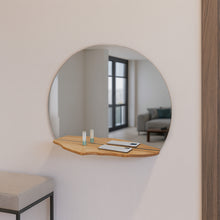 Load image into Gallery viewer, Minimalist Round Oak Mirror with Shelf, Handmade Floating Wall Mirror for Home Decor