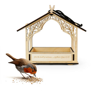 Rustic Wooden Bird Feeder, Outdoor Hanging Feeder for Wild Birds with Natural Wood Finish