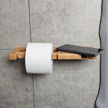 Load image into Gallery viewer, Wall-Mounted Wooden Toilet Paper Holder with Shelf and Phone Slot, Bathroom Accessory