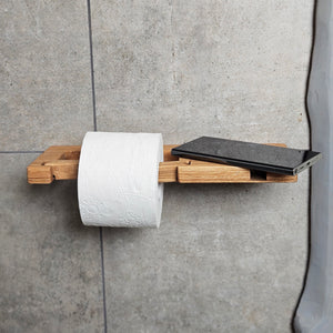 Wall-Mounted Wooden Toilet Paper Holder with Shelf and Phone Slot, Bathroom Accessory