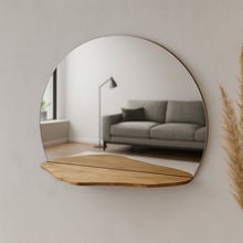 Load image into Gallery viewer, Minimalist Round Oak Mirror with Shelf, Handmade Floating Wall Mirror for Home Decor