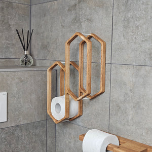 Wooden Toilet Paper Holder for 4-Roll Storage, Wall-Mounted Rack for Bathroom Organization