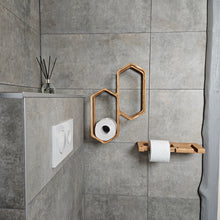Load image into Gallery viewer, Wooden Toilet Paper Holder for 4-Roll Storage, Wall-Mounted Rack for Bathroom Organization