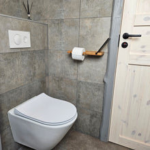 Load image into Gallery viewer, Wall-Mounted Wooden Toilet Paper Holder with Shelf and Phone Slot, Bathroom Accessory