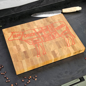 Rustic Oak Wood Cutting Board with Cow Design, Practical and Decorative Addition to Any Farmhouse Kitchen