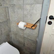 Load image into Gallery viewer, Wall-Mounted Wooden Toilet Paper Holder with Shelf and Phone Slot, Bathroom Accessory