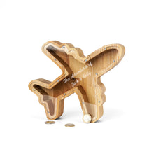 Load image into Gallery viewer, Personalized Airplane Money Box for Saving Money, Unique Wooden Coin Bank for Children, Desk, or Travel Lovers