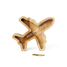 Load image into Gallery viewer, Plane-Shaped Piggy Bank, Wooden Coin Bank for Kids, Home or Office, Desk Accessory, and Decorative Money Box