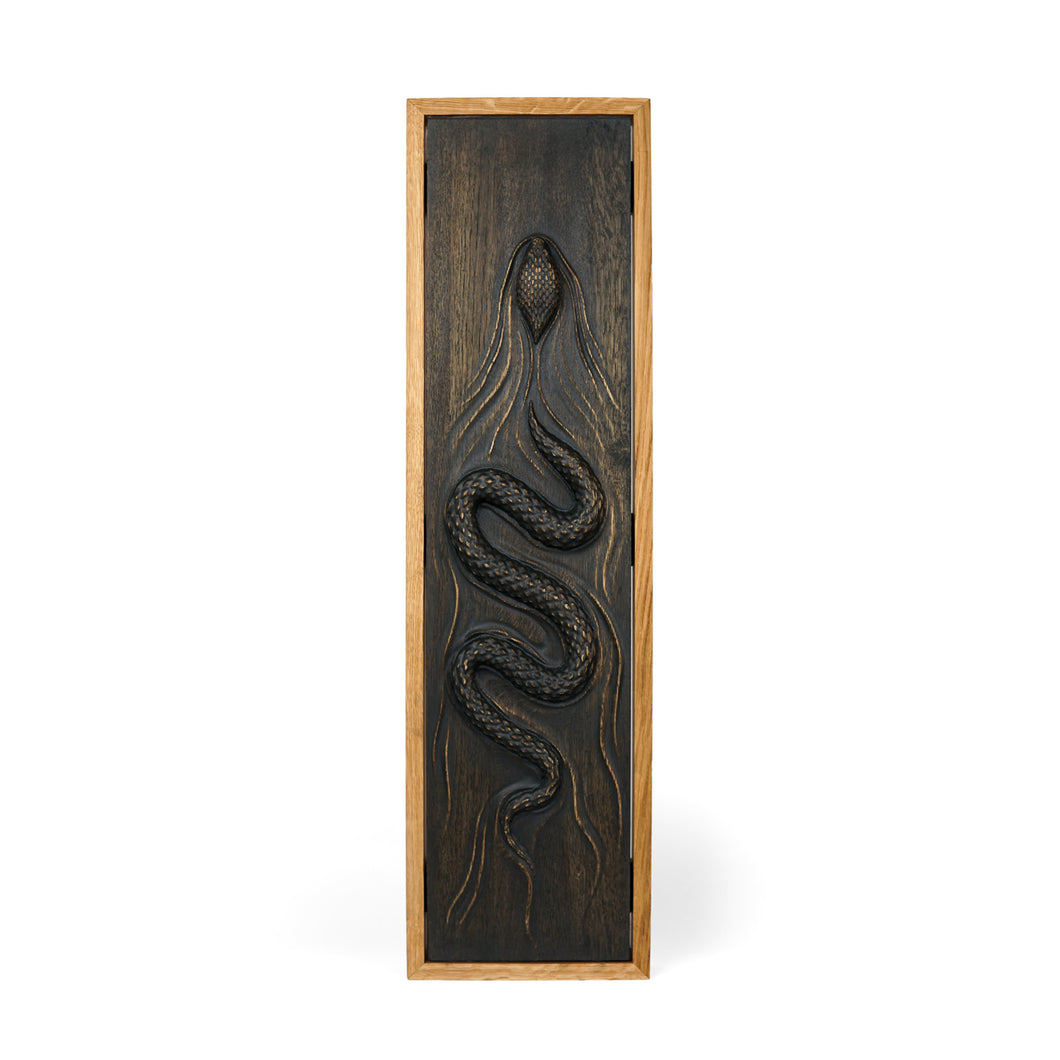 3D Wooden Snake Wall Art, Oak Serpent Relief Sculpture with Detailed Carving for Home Decor, Gift Ideas, and Wall Displays