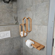 Load image into Gallery viewer, Wooden Toilet Paper Holder for 4-Roll Storage, Wall-Mounted Rack for Bathroom Organization