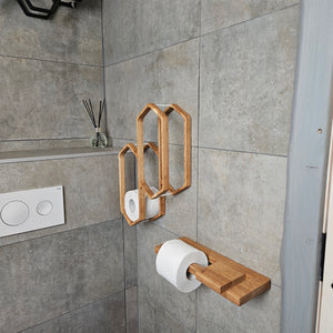 Wooden Toilet Paper Holder for 4-Roll Storage, Wall-Mounted Rack for Bathroom Organization