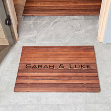 Load image into Gallery viewer, Personalized Wooden Shower Mat for Indoor &amp; Outdoor Use , Solid Thermo Ash Wood Bath Mat for Sauna &amp; Spa