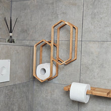Load image into Gallery viewer, Wooden Toilet Paper Holder for 4-Roll Storage, Wall-Mounted Rack for Bathroom Organization