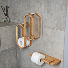 Load image into Gallery viewer, Wooden Toilet Paper Holder for 4-Roll Storage, Wall-Mounted Rack for Bathroom Organization