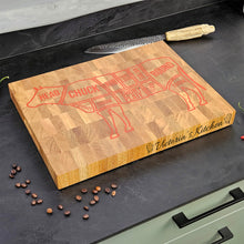 Load image into Gallery viewer, Rustic Oak Wood Cutting Board with Cow Design, Practical and Decorative Addition to Any Farmhouse Kitchen