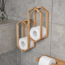 Load image into Gallery viewer, Wooden Toilet Paper Holder for 4-Roll Storage, Wall-Mounted Rack for Bathroom Organization