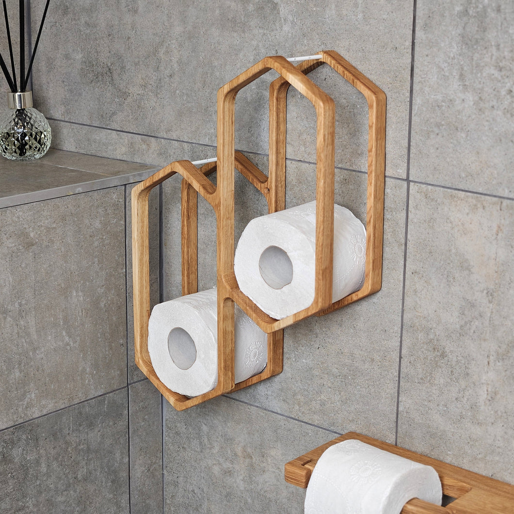 Wooden Toilet Paper Holder for 4-Roll Storage, Wall-Mounted Rack for Bathroom Organization