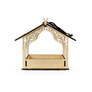 Rustic Wooden Bird Feeder, Outdoor Hanging Feeder for Wild Birds with Natural Wood Finish