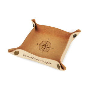 Leather valet tray with engraving