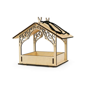Rustic Wooden Bird Feeder, Outdoor Hanging Feeder for Wild Birds with Natural Wood Finish