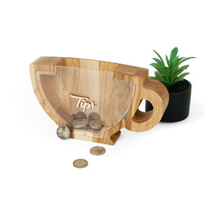 Wooden tip box, Wooden piggy bank