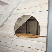 Load image into Gallery viewer, Minimalist Round Oak Mirror with Shelf, Handmade Floating Wall Mirror for Home Decor