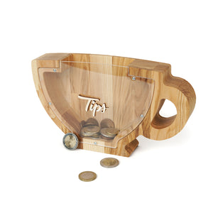Wooden tip box, Wooden piggy bank