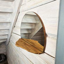 Load image into Gallery viewer, Minimalist Round Oak Mirror with Shelf, Handmade Floating Wall Mirror for Home Decor
