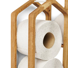 Load image into Gallery viewer, Wooden Toilet Paper Holder for 4-Roll Storage, Wall-Mounted Rack for Bathroom Organization