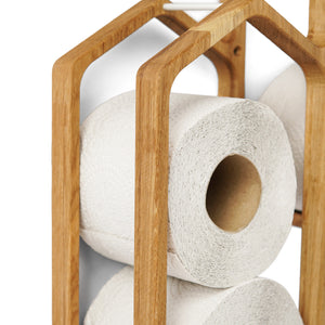 Wooden Toilet Paper Holder for 4-Roll Storage, Wall-Mounted Rack for Bathroom Organization
