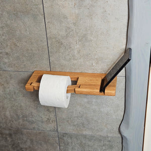 Wall-Mounted Wooden Toilet Paper Holder with Shelf and Phone Slot, Bathroom Accessory