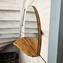 Load image into Gallery viewer, Minimalist Round Oak Mirror with Shelf, Handmade Floating Wall Mirror for Home Decor