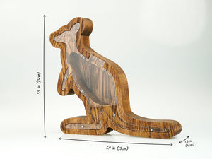 Wooden Piggy Bank Kangaroo (L, Brown, Engraving)