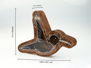 Wooden Piggy Bank Hummingbird (M, Brown, Engraving)