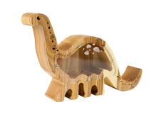 Load image into Gallery viewer, Wooden Piggy Bank Dinosaur (Brown, Engraving)