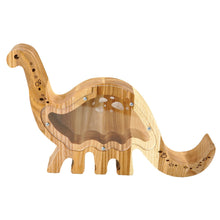 Load image into Gallery viewer, Wooden Piggy Bank Dinosaur (Brown, Engraving)