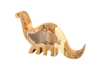 Wooden Piggy Bank Dinosaur (M, Brown, Engraving)