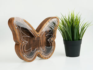 Wooden Piggy Bank Butterfly (Engraving)